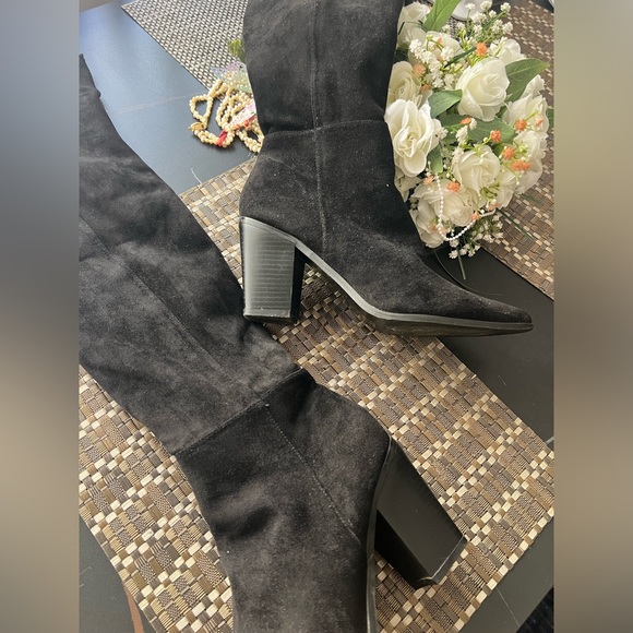 Over the Knee Thigh High Boots Black Faux Mid Chunky Heel 10M - Picture 3 of 8